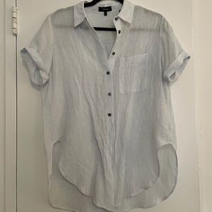 Theory - Linen Short Sleeve Button Down - Light Blue